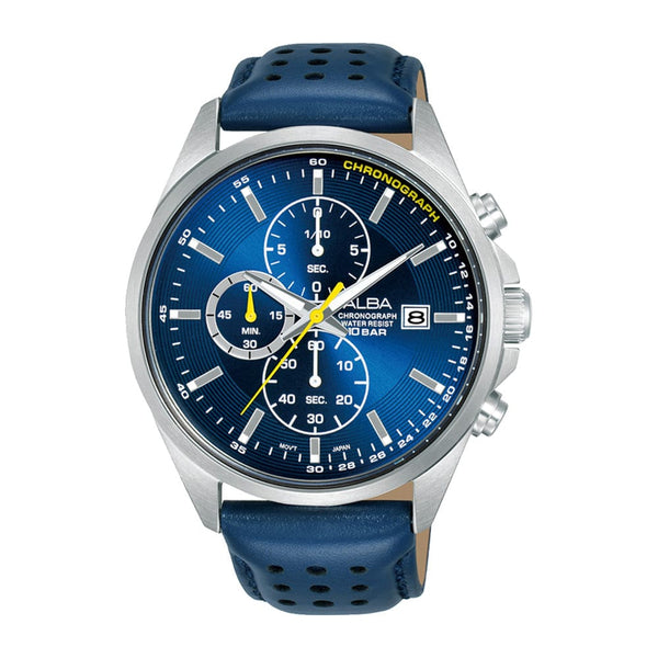 Alba Active AM3951X Quartz Chronograph Blue Dial Leather Men Watch