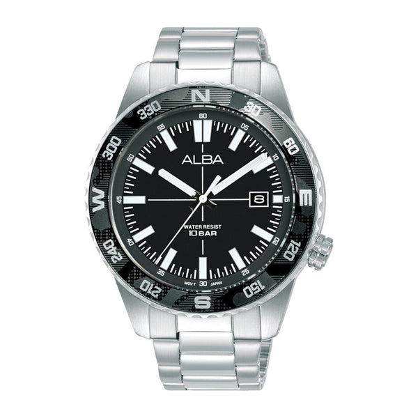 Alba Active AS9Q11X Black Dial Stainless Steel Quartz Men Watch