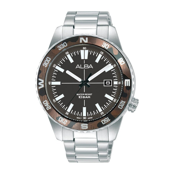 Alba Active AS9Q15X Brown Dial Stainless Steel Quartz Men Watch