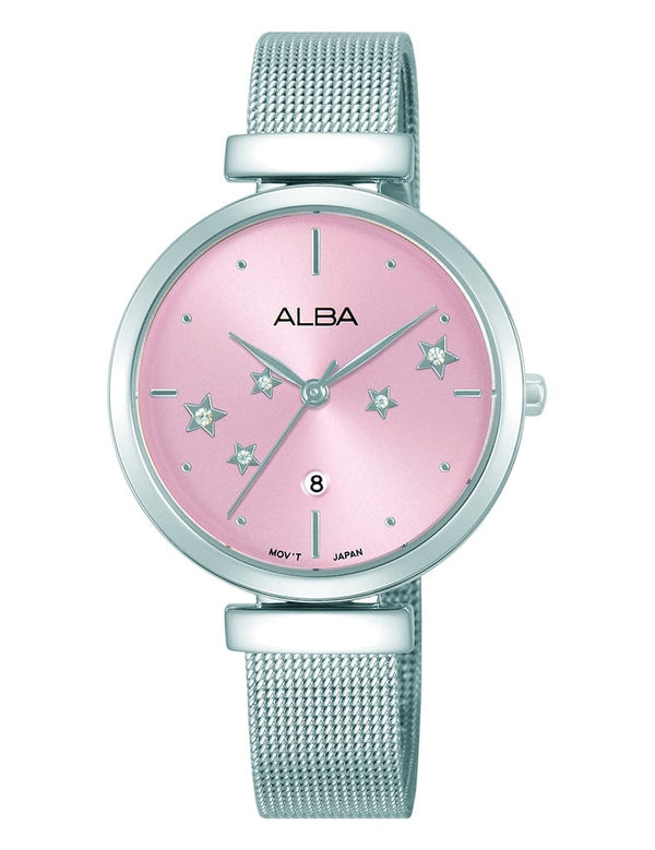 Alba Fashion AH7EC5X Quartz Pink Dial Stainless Steel Women Watch 