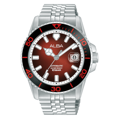 Alba Mechanical AU4055X Automatic Smoked Red Dial Steel Men Watch