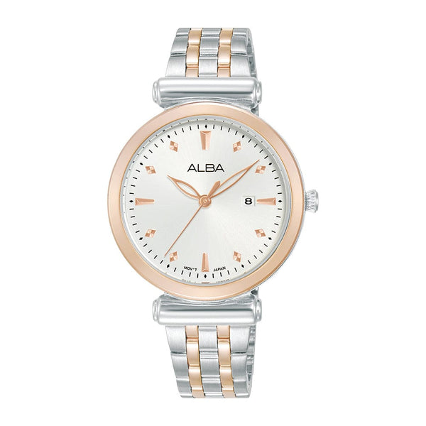 Alba Prestige AH7CP8X Silver White Dial Steel Strap Analog Women Watch