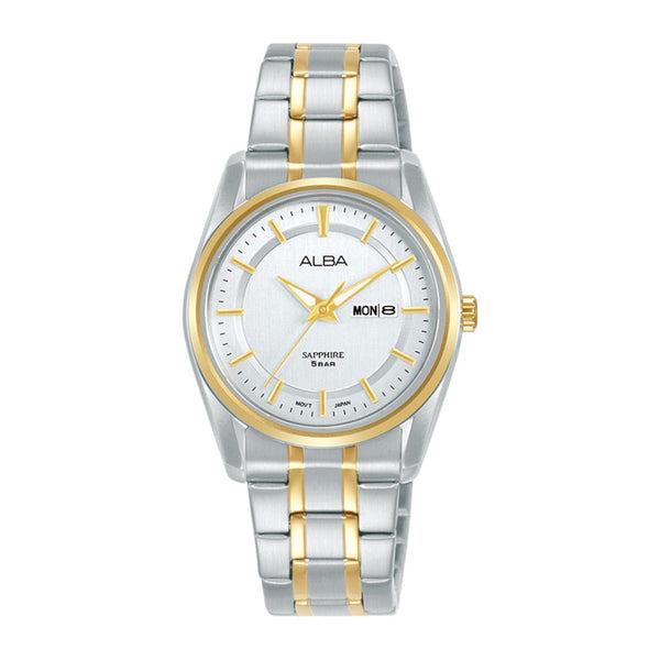 Alba Prestige AN8036X Analog Silver White Dial Gold Steel Women Watch