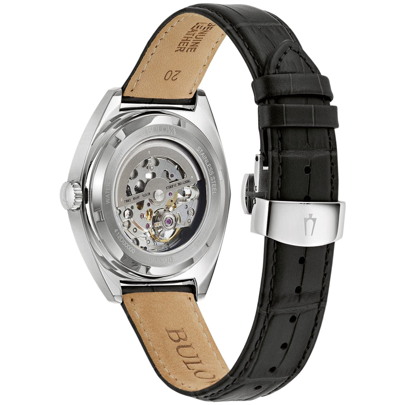 Bulova Surveyor 96A310 Full Skeleton Black Leather Automatic Men Watch