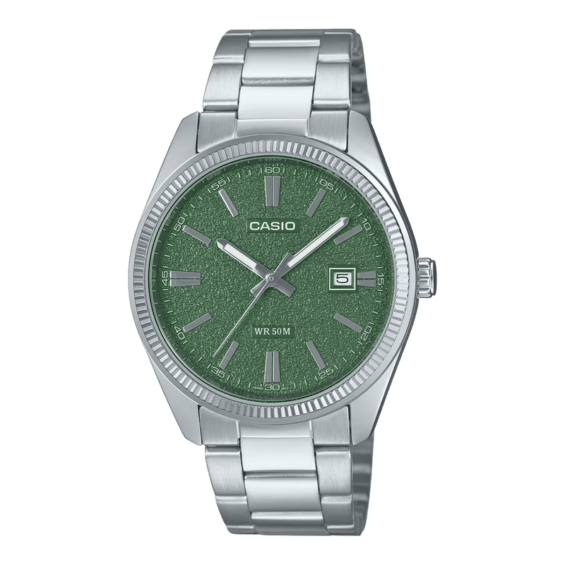 Casio Enticer MTP-1302DA-3A Matte Green Dial Stainless Steel Men Watch
