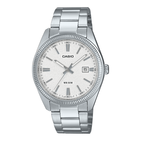Casio Enticer MTP-1302DA-7A Matte White Dial Stainless Steel Men Watch