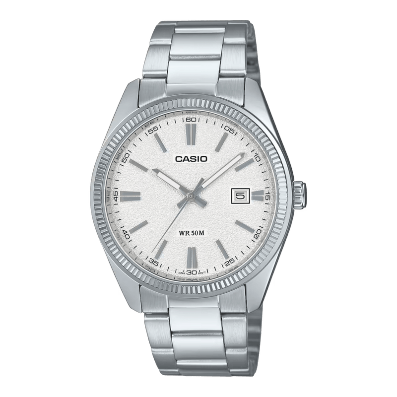 Casio Enticer MTP-1302DA-7A Matte White Dial Stainless Steel Men Watch