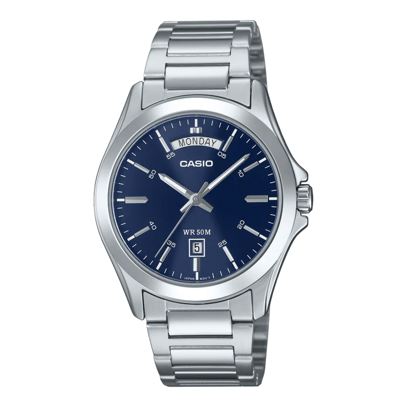 Casio Enticer MTP-1370D-2A2V Stainless Steel Day-Date Blue Men Watch