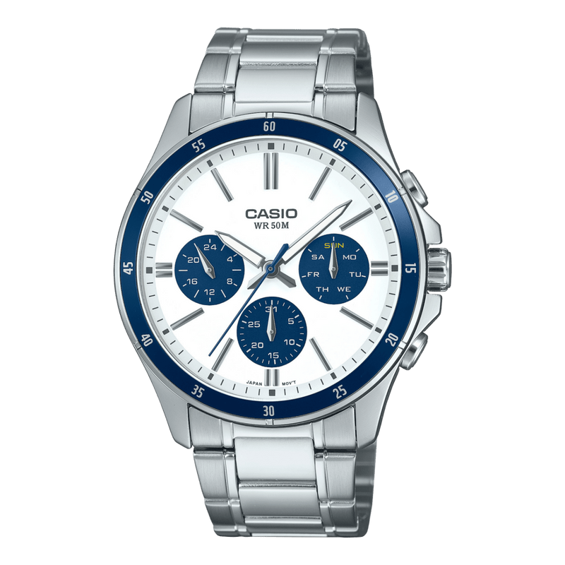 Casio Enticer MTP-1374D-7A2V White Blue Stainless Steel Men Watch