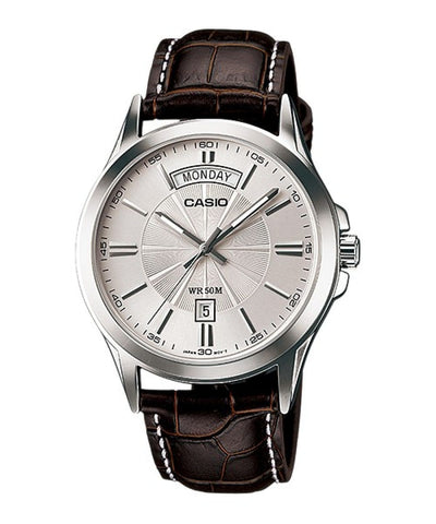 Casio Enticer MTP-1381L-7AV Day-Date Brown Leather Men Watch