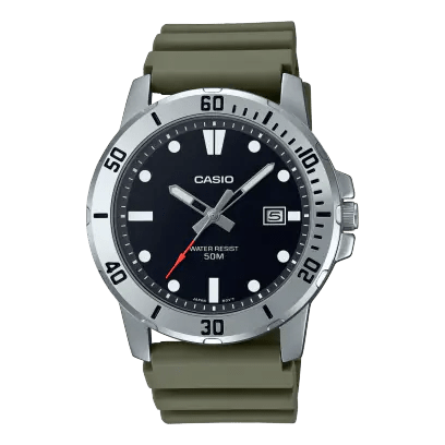 Casio Enticer MTP-VD01-3EV Green Resin Band Men Watch