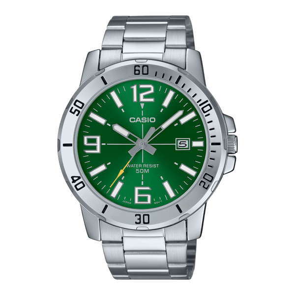 Casio Enticer MTP-VD01D-3BV Green Dial Stainless Steel Men Dress Watch