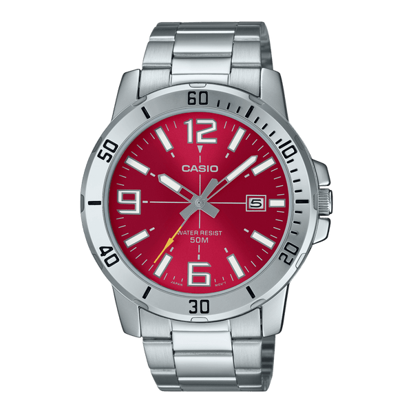 Casio Enticer MTP-VD01D-4BV Red Dial Stainless Steel Dress Men Watch