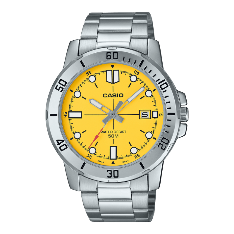 Casio Enticer MTP-VD01D-9EV Yellow Dial Stainless Steel Men Watch