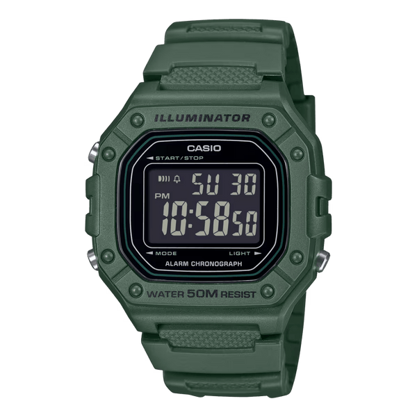 Casio Youth W-218H-3BV Green Resin Digital Square Unisex Watch