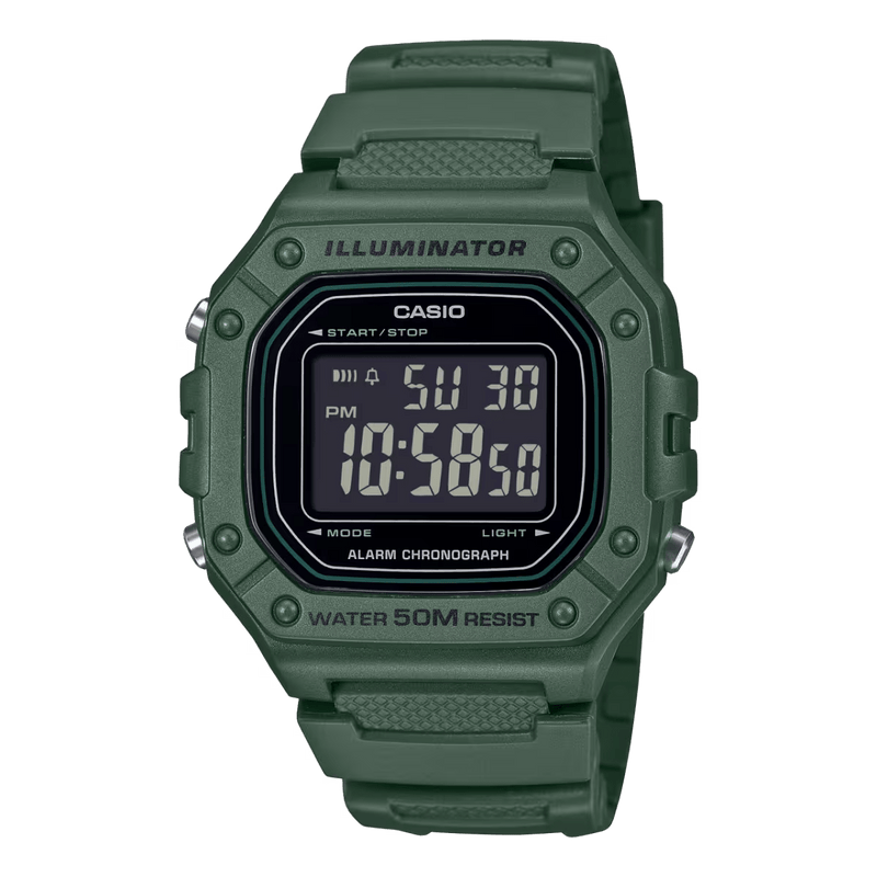 Casio Youth W-218H-3BV Green Resin Digital Square Unisex Watch