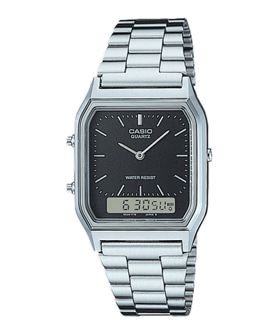 Casio Vintage AQ-230A-1D Black Stainless Steel Unisex Watch Malaysia