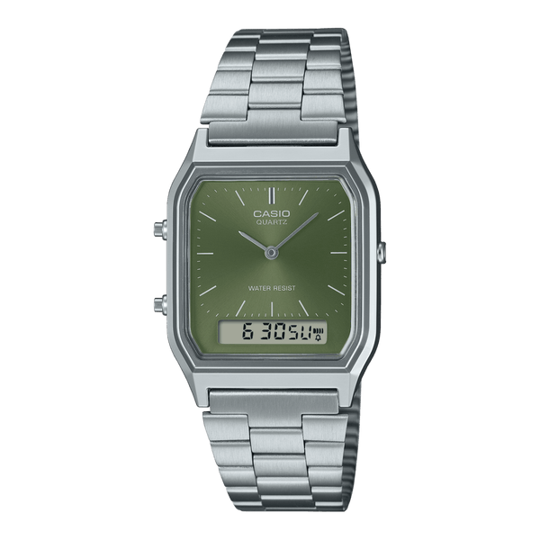 Casio Vintage AQ-230A-3AMQY Green Dial Stainless Steel Unisex Watch