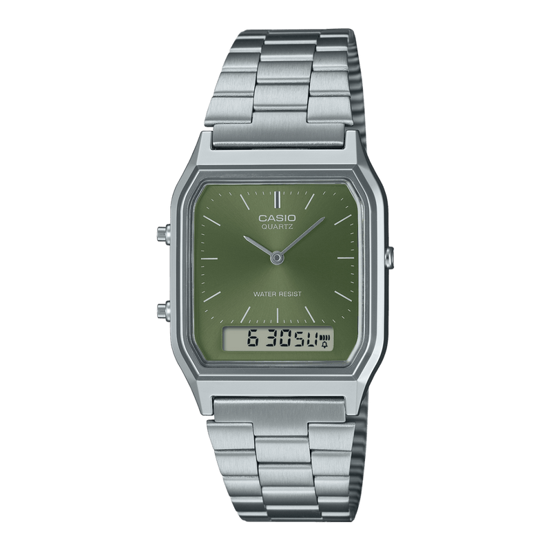 Casio Vintage AQ-230A-3AMQY Green Dial Stainless Steel Unisex Watch