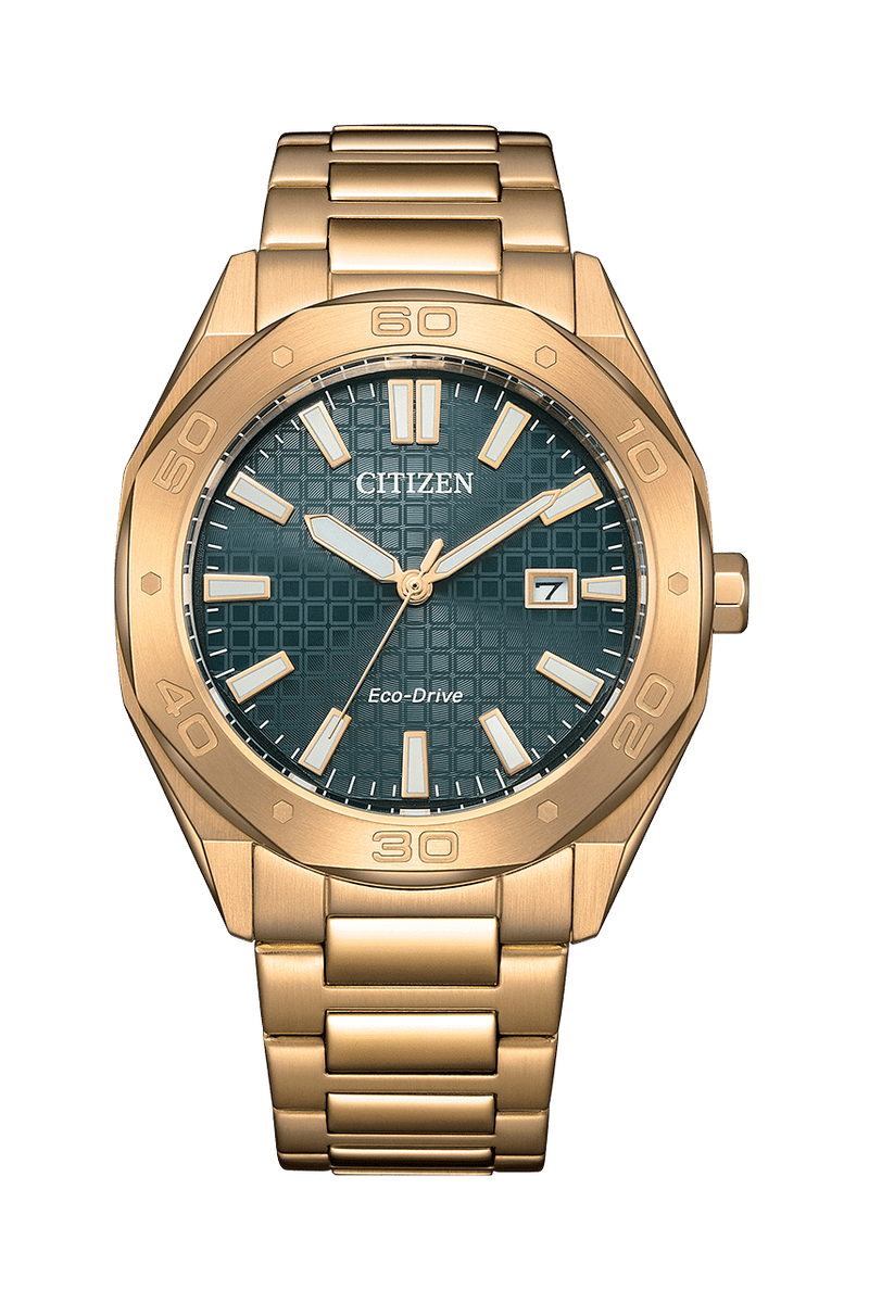 Citizen Eco-Drive BM7633-81X Green Dial Gold Steel Octagon Men Watch