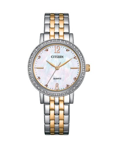 Citizen Quartz EL3106-59D Gold Steel Mother of Pearl Women Watch 