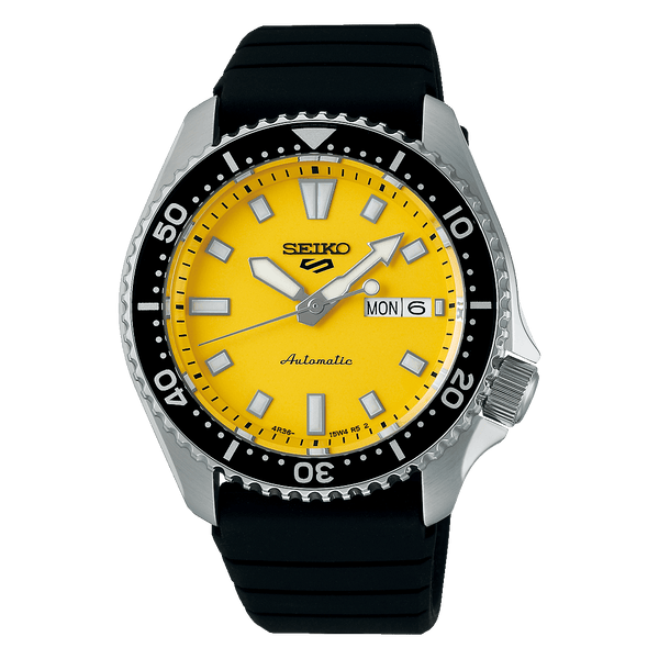 Seiko 5 SRPL87K1 Automatic Yellow Dial Black Silicone Men Watch