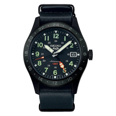 Seiko 5 Sports SSK025K1 Black Leather GMT Automatic Men Watch