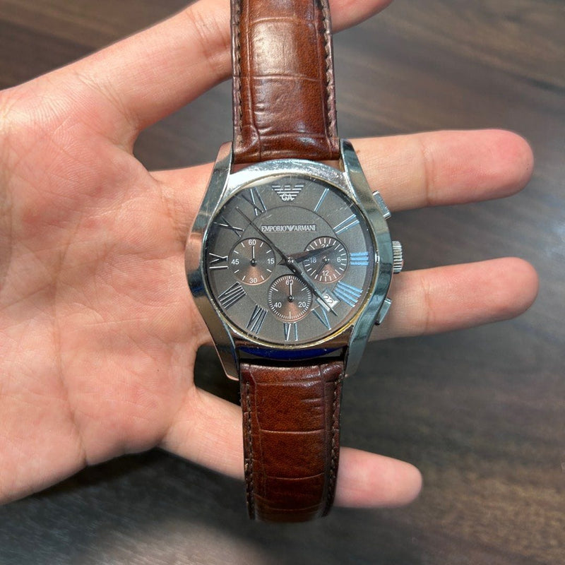 [Pre-Owned] Emporio Armani Quartz Chronograph Leather Men Watch