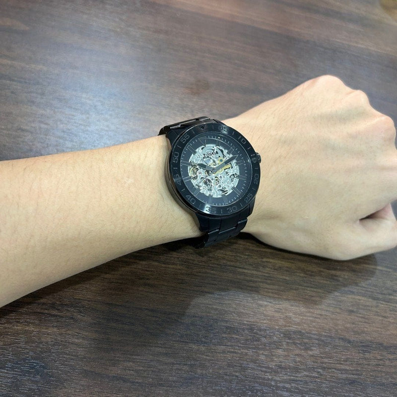 [Pre-Owned] Fossil Bannon BQ2679 Black Skeleton Stainless Steel Men Watch