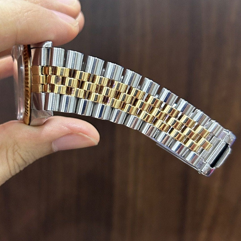 [Pre-Owned] Rolex Vintage Datejust 16013 18k Gold Champagne Linen Dial Watch