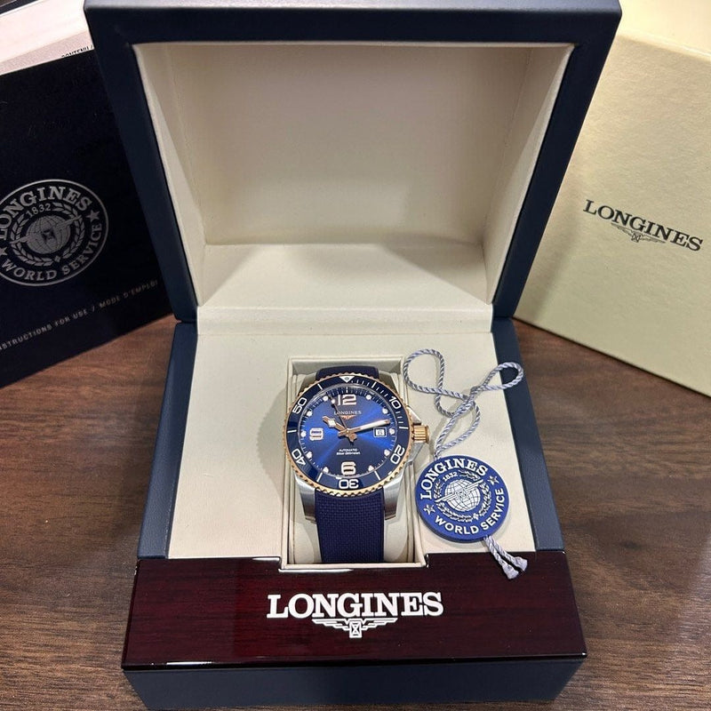 [Pre-Owned] Longines Hydroconquest 41mm Rose Gold Blue Ceramic Automatic Men Diver Watch