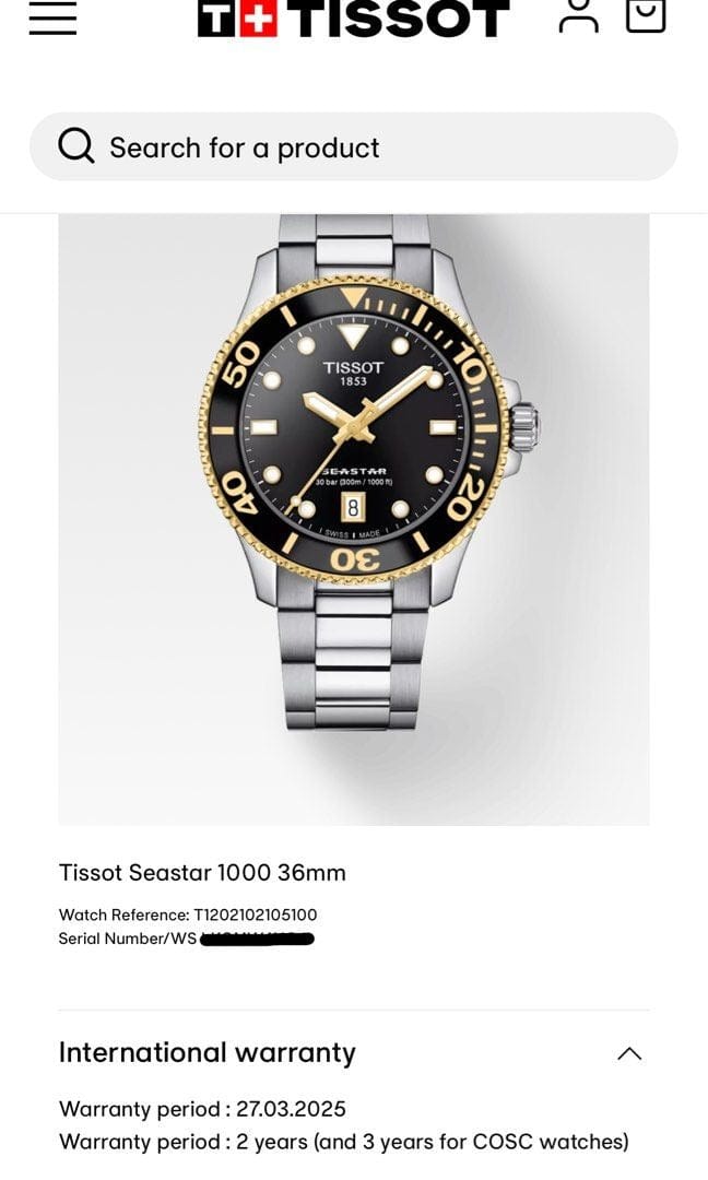 [Pre-Owned] Tissot Seastar 1000 36mm Black Gold Quartz Unisex Watch