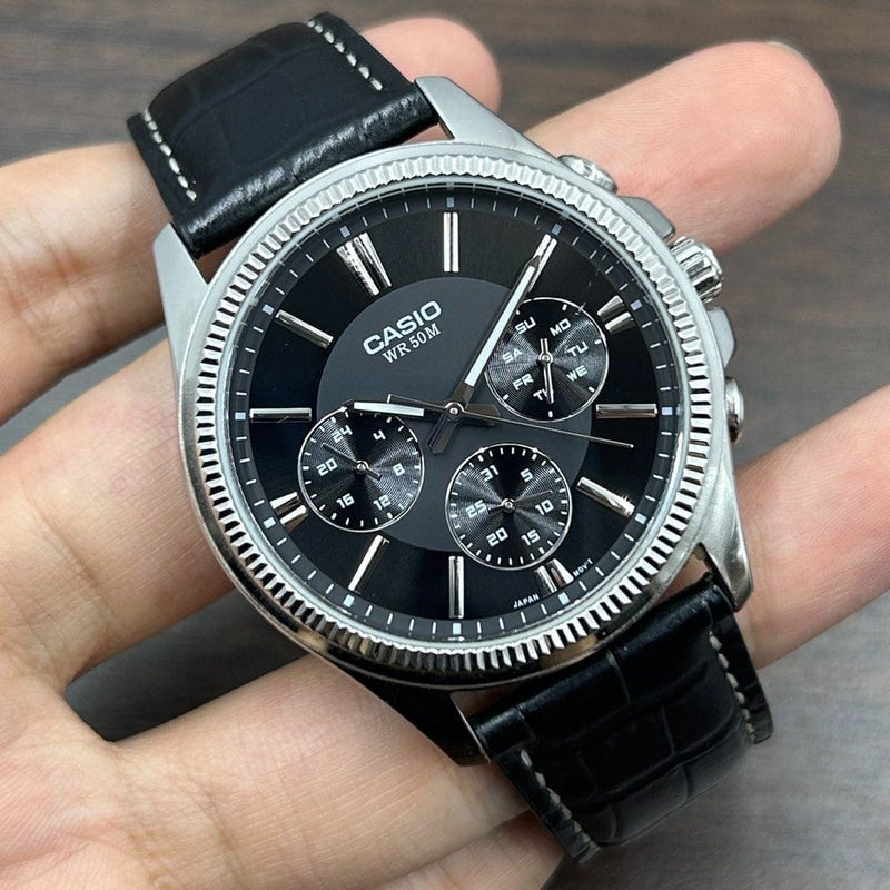 [Pre-Owned] Casio MTP-1375L-1AV Black Multi Hands Quartz Men Watch