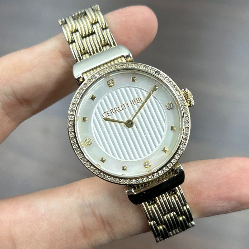 [Pre-Owned] Cerruti 1881 CRM291 Gold Cyrstal MOP Dial Quartz Women Watch