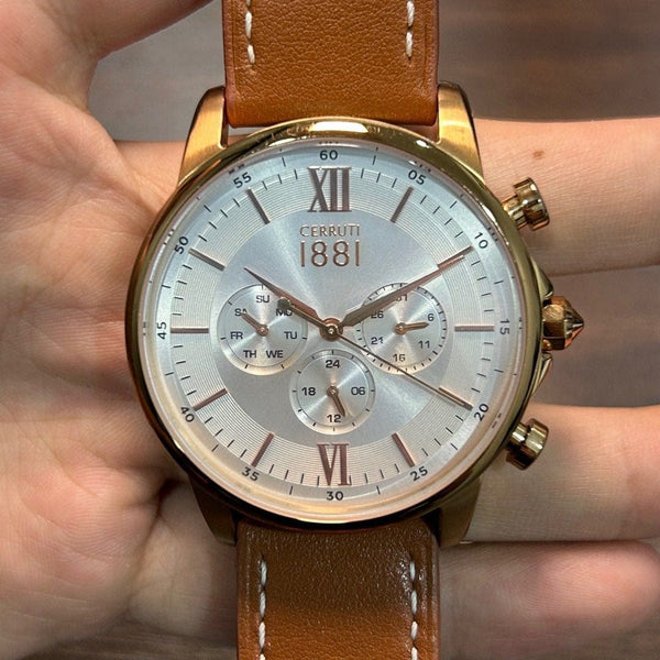 [Pre-Owned] Cerruti 1881 CRA081 Day-Date Rose Gold Quartz Men Watch