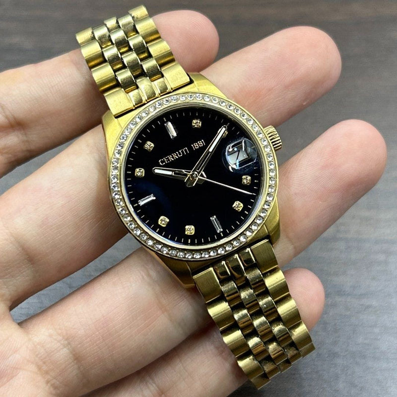 [Pre-Owned] Cerruti 1881 LG00433 Sapphire Gold Crystals Quartz Women Watch