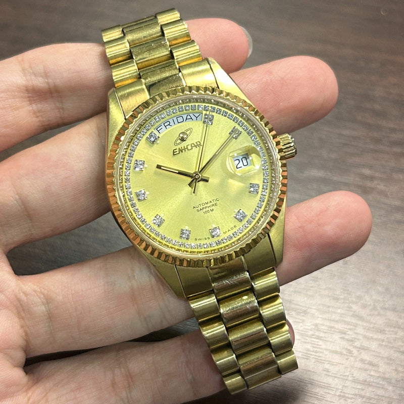 [Pre-Owned] Enicar Classic CH330 Gold Day-Date Automatic Men Watch