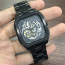 [Pre-Owned] Fossil Inscription BQ2574 All Black Square Skeleton Automatic Men Watch