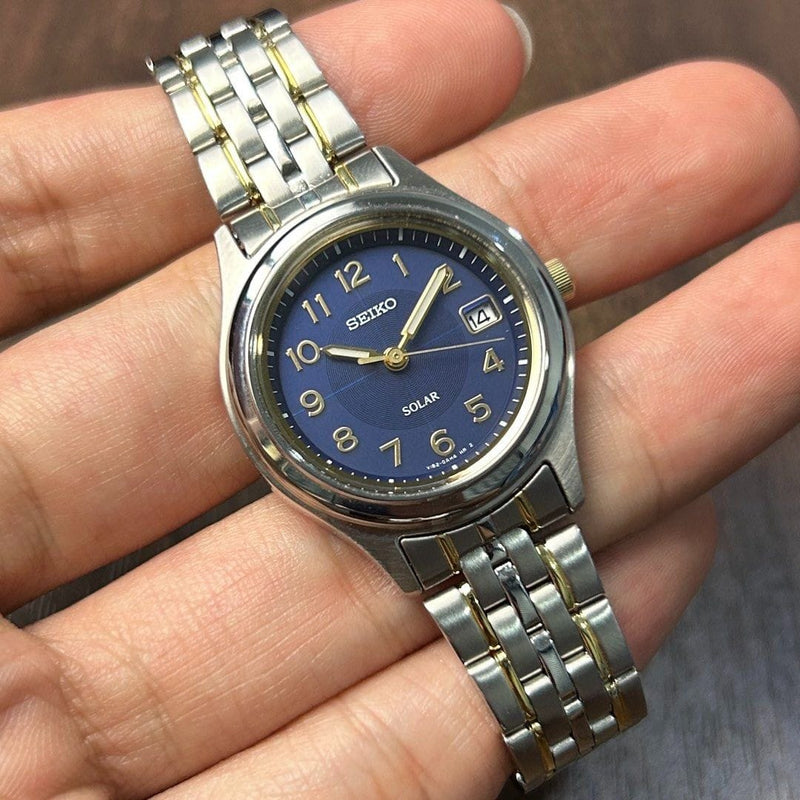 [Pre-Owned] Seiko V182-0AB0 Blue Two Tone Solar Women Watch