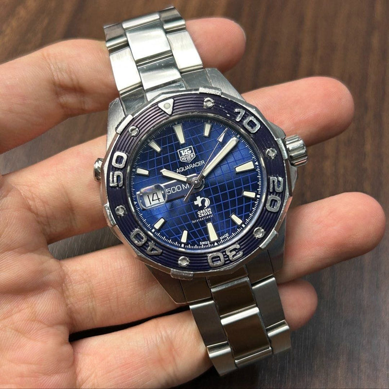 [Pre-Owned] Tag Heuer Aquaracer 500M WAJ2116 Green Cross Limited 1600 Automatic Men Watch