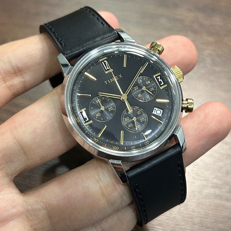 [Pre-Owned] Timex Marlin Black Quartz Chronograph Tachymeter Men Watch