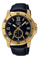 Casio Enticer MTP-VD200GL-1B Gold Plated Black Leather Men Watch